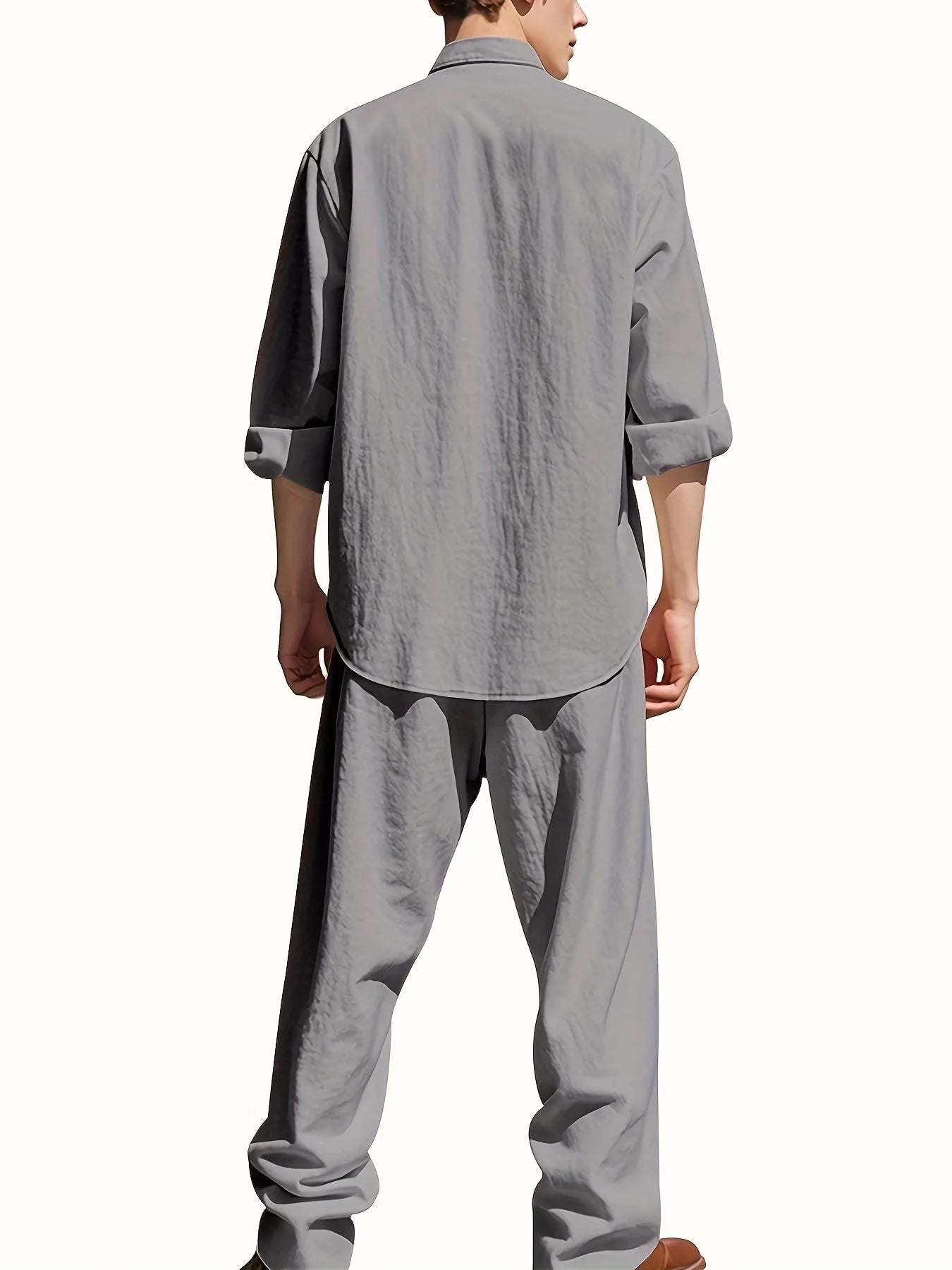 Men's Casual Linen Suit™ Long Sleeve Crew Neck T-shirt +Loose Fit Pants