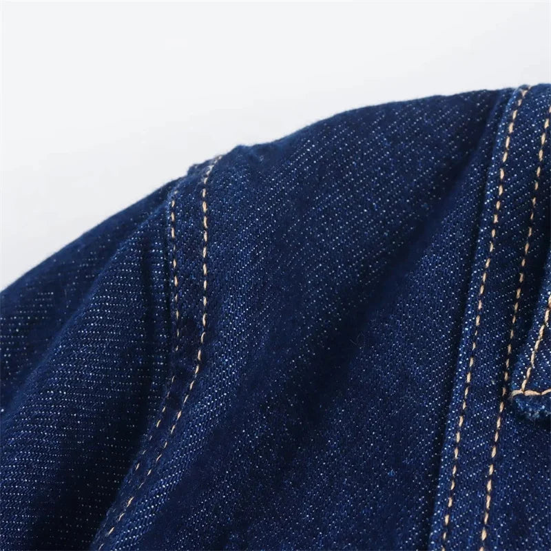 Women's TRAF Blue Denim Suit™ Short Sleeve Cropped Shirt & Short Y2k Set