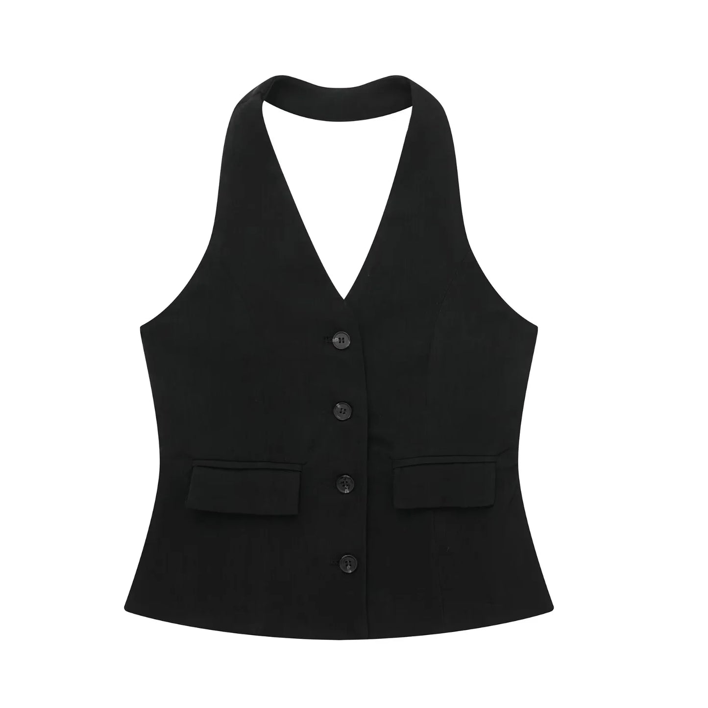 Women's TRAFZA Suit™ Halter Single Breasted Sleeveless Blazer Vest Top + Zipper Fly Trousers Sets
