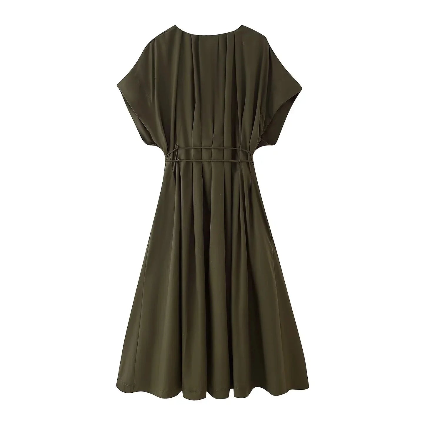 Women's Dresses™ TRAFZA Vintage Fashion Single Breasted Sashes Draped V Neck Sleeveless Dresses