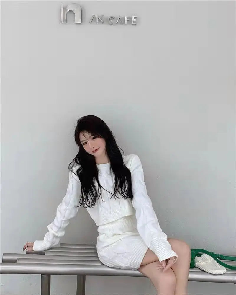 Women's Two Piece of Pullover™ Autumn/Winter Knitted Short Sweater and Skirt