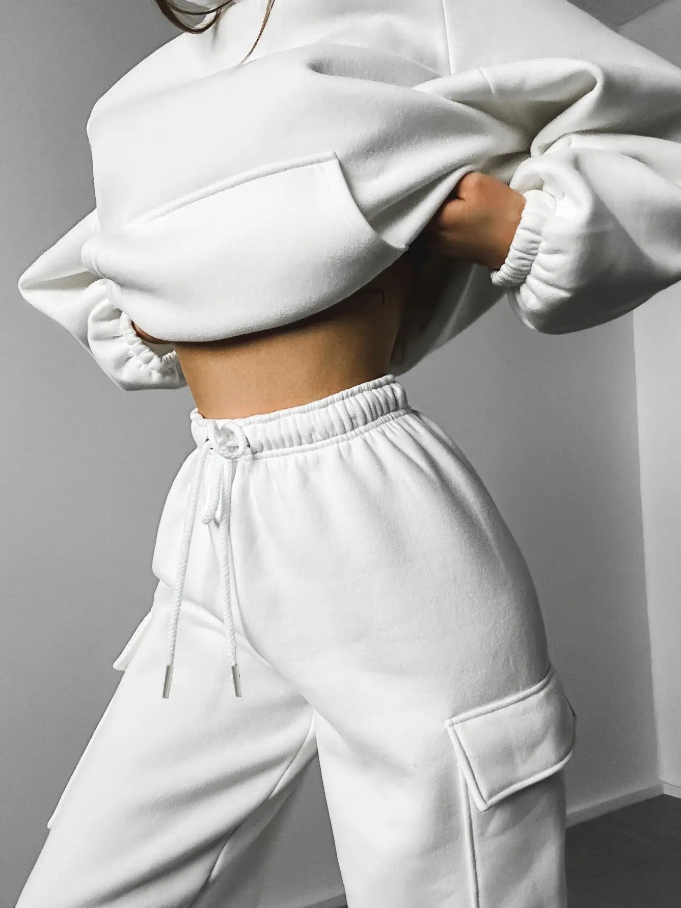 Women's suit sporty clothes™ Long Sleeve Hooded Short Sweatshirt Warm Long Sweatpants