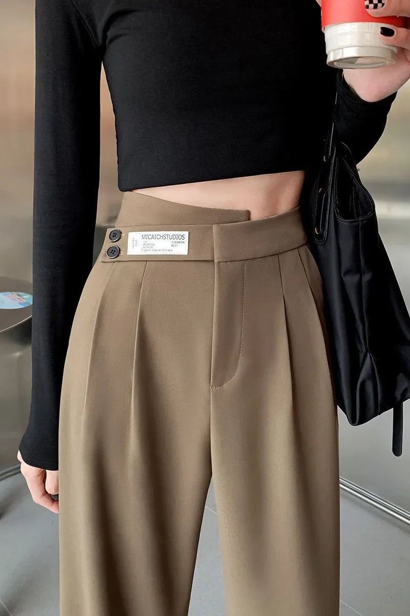 Women's High-Waisted Draped Bell Bottom Trousers™ Loose-Fit Floor-Length Straight-Leg Pants