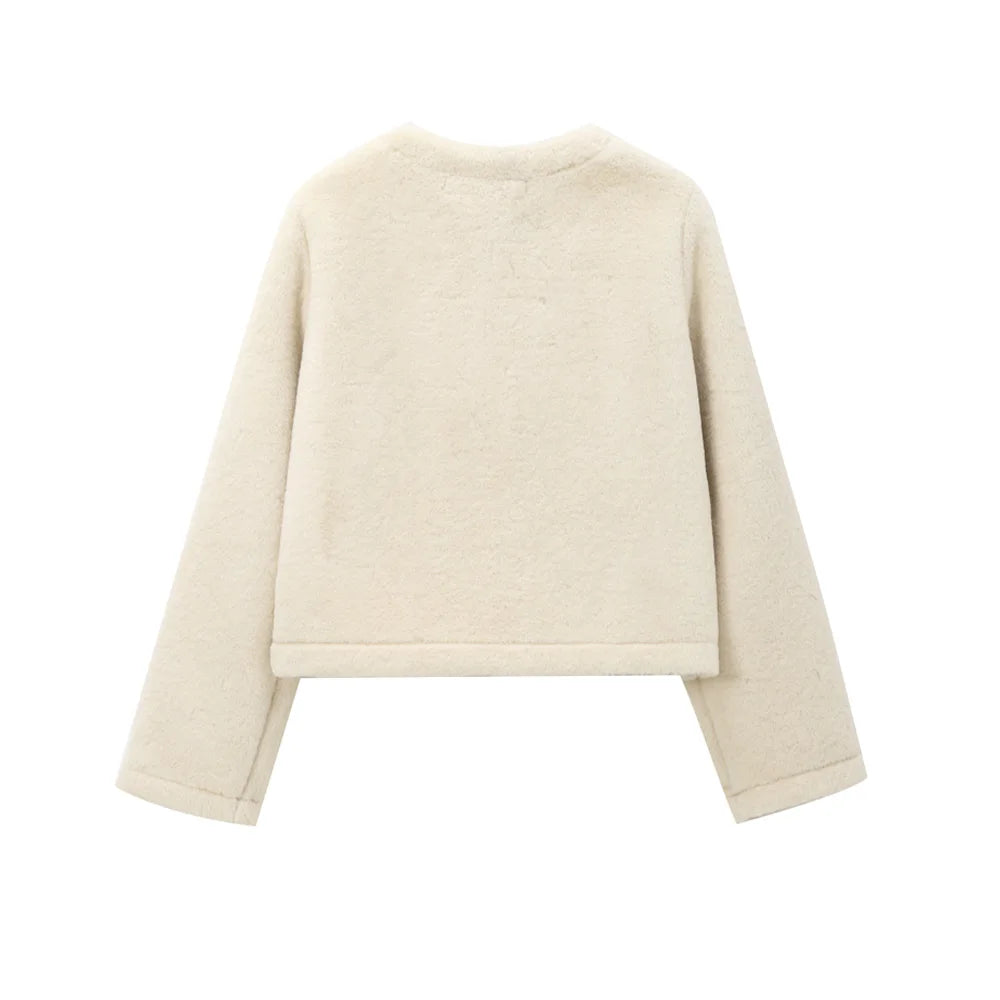 Women's Thick Warm Faux Fur Jacket™ TRAF Long Sleeve Coat, Front Toggle Coat