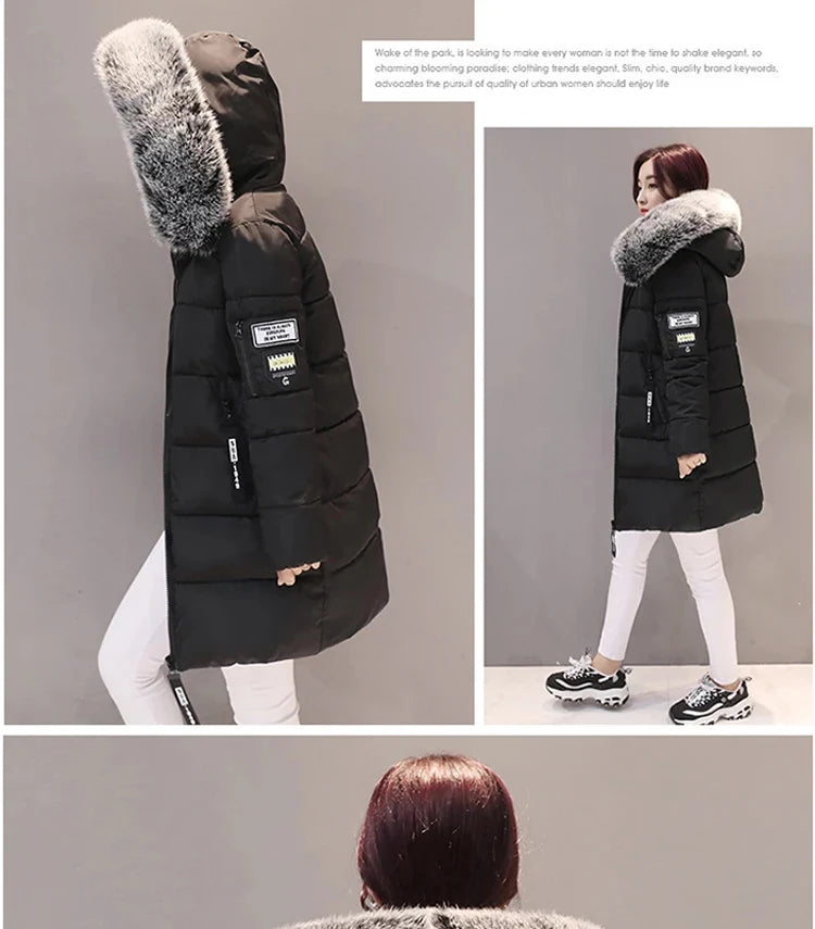 Women Winter Fur Collar™ Hooded Long Slim Jacket