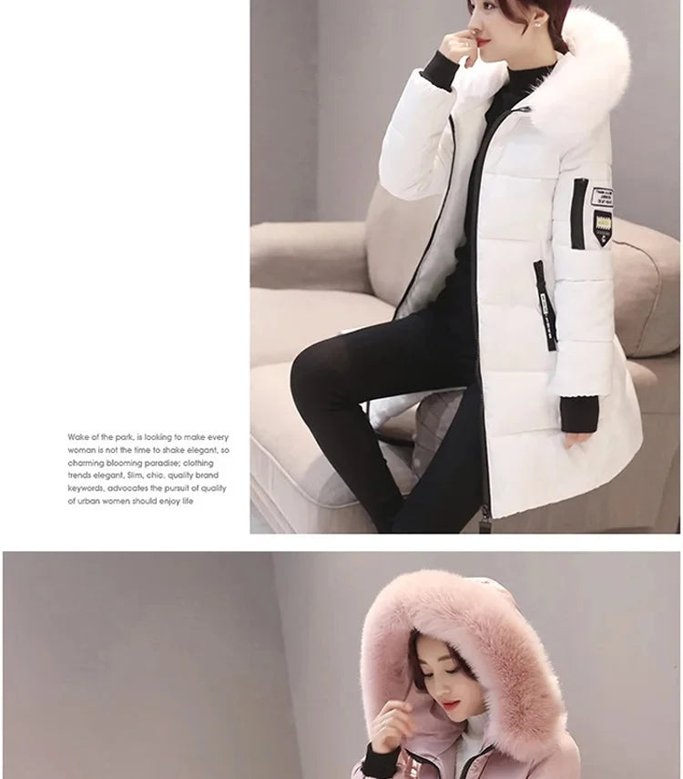 Women Winter Fur Collar™ Hooded Long Slim Jacket