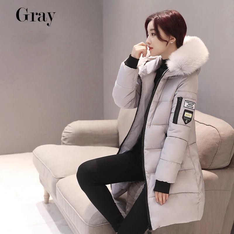 Women Winter Fur Collar™ Hooded Long Slim Jacket