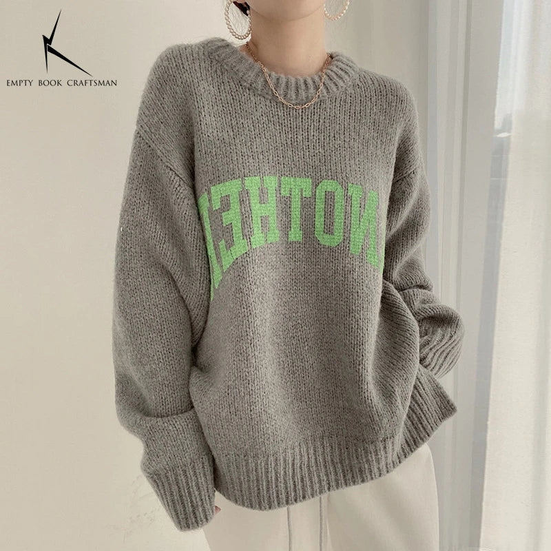 Women's Sweater™ Loose Oversized O Neck Sweater Letter Knitted Pullovers