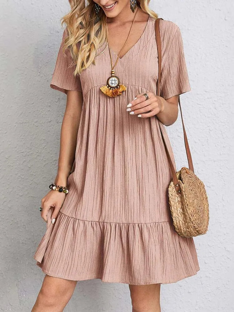 Women's Sexy Elegant V Neck Ruffles Mini Dress™ Summer Vintage Solid Loose Sundress
