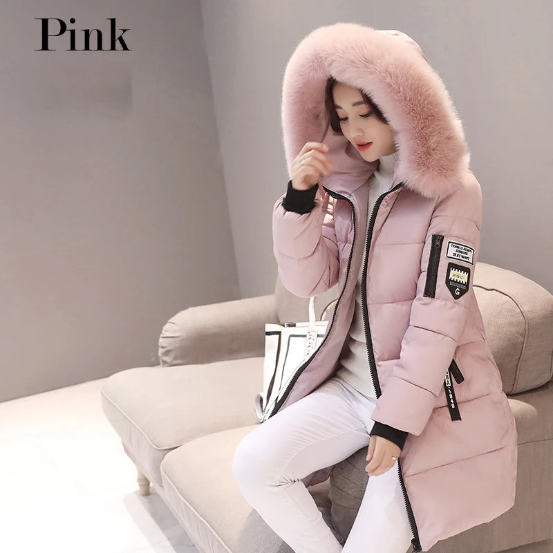 Women Winter Fur Collar™ Hooded Long Slim Jacket