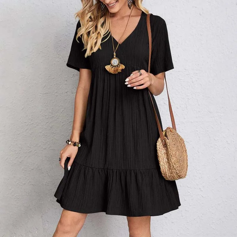 Women's Sexy Elegant V Neck Ruffles Mini Dress™ Summer Vintage Solid Loose Sundress
