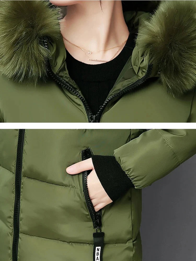 Women Winter Fur Collar™ Hooded Long Slim Jacket