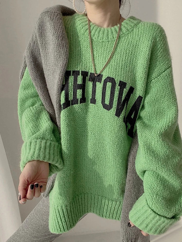 Women's Sweater™ Loose Oversized O Neck Sweater Letter Knitted Pullovers