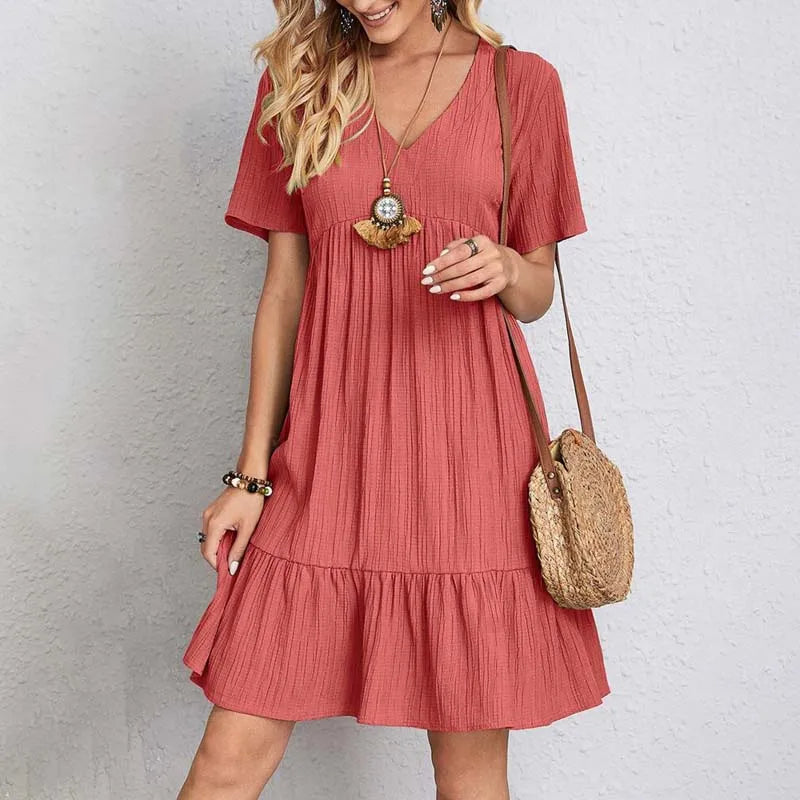 Women's Sexy Elegant V Neck Ruffles Mini Dress™ Summer Vintage Solid Loose Sundress