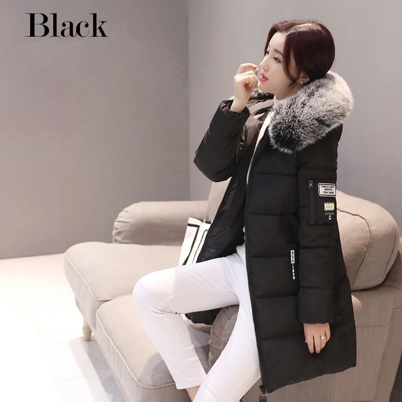 Women Winter Fur Collar™ Hooded Long Slim Jacket