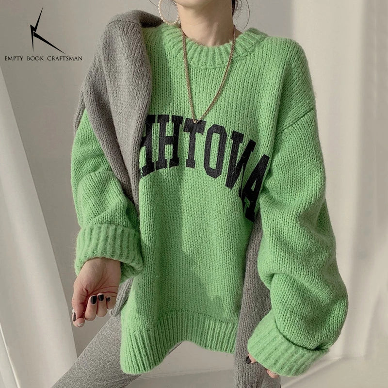 Women's Sweater™ Loose Oversized O Neck Sweater Letter Knitted Pullovers
