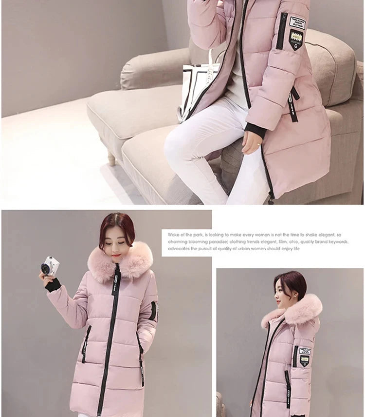 Women Winter Fur Collar™ Hooded Long Slim Jacket