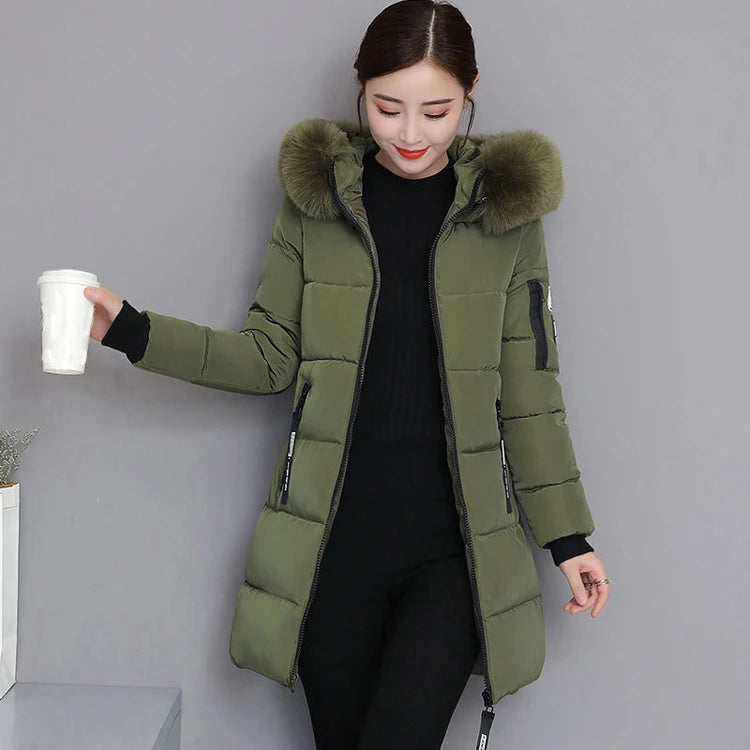 Women Winter Fur Collar™ Hooded Long Slim Jacket