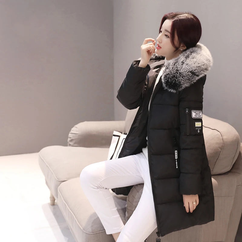 Women Winter Fur Collar™ Hooded Long Slim Jacket
