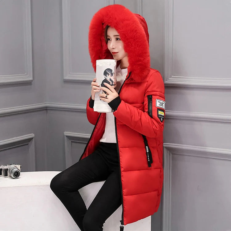 Women Winter Fur Collar™ Hooded Long Slim Jacket