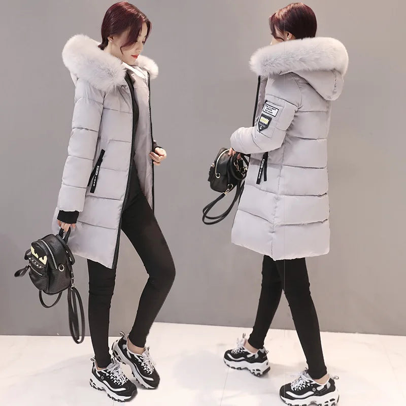 Women Winter Fur Collar™ Hooded Long Slim Jacket