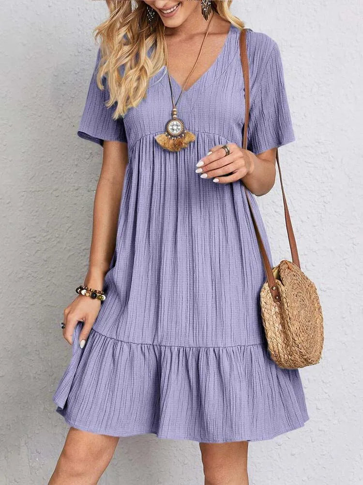 Women's Sexy Elegant V Neck Ruffles Mini Dress™ Summer Vintage Solid Loose Sundress