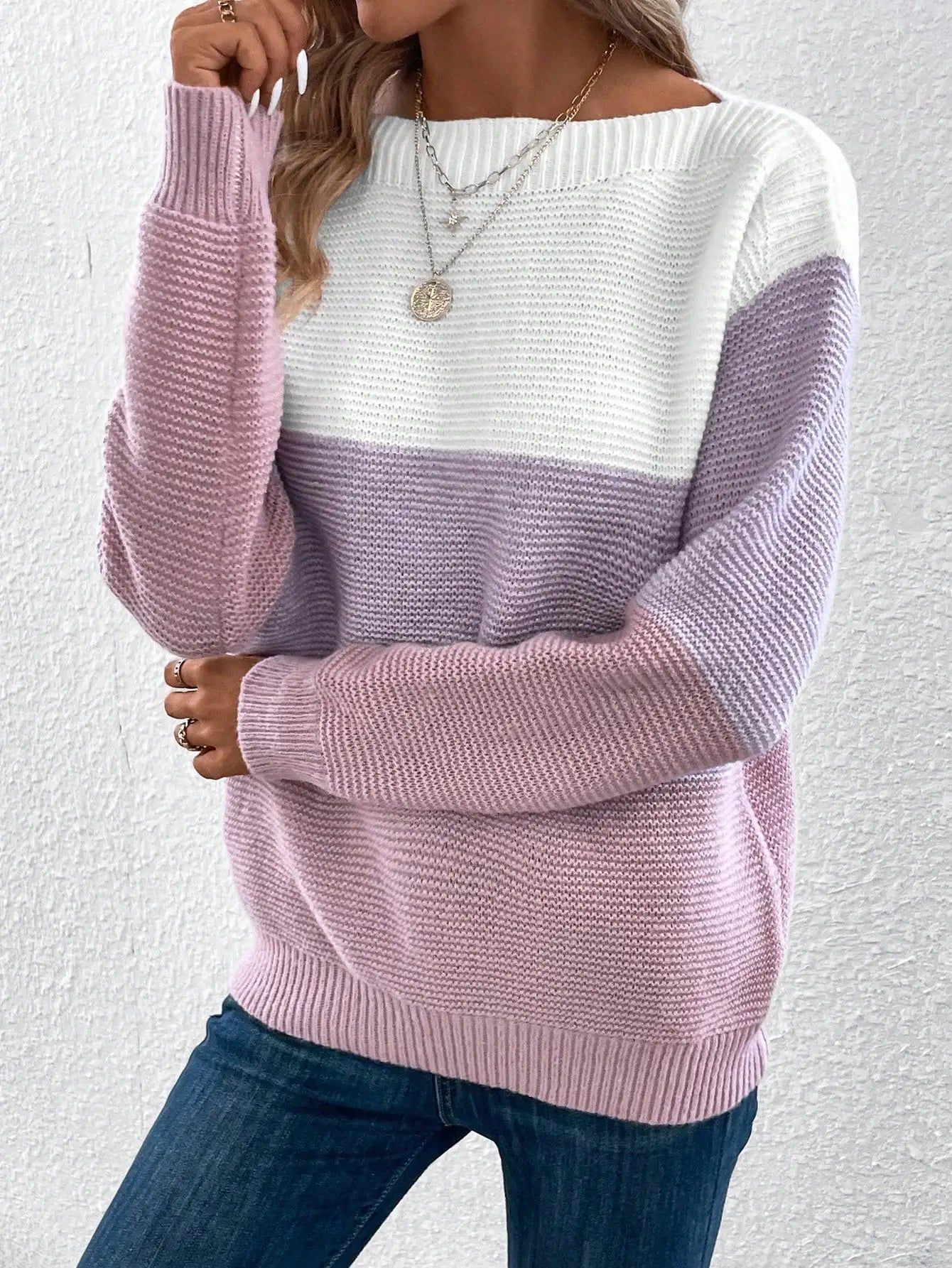 Women's Three-color Patchwork Sweater™ Casual Knitted Thickened Loose Jumpers