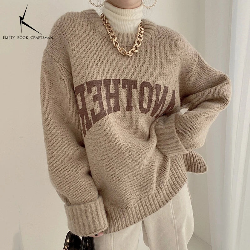 Women's Sweater™ Loose Oversized O Neck Sweater Letter Knitted Pullovers