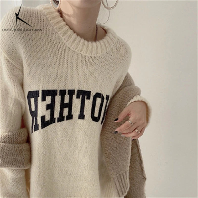 Women's Sweater™ Loose Oversized O Neck Sweater Letter Knitted Pullovers
