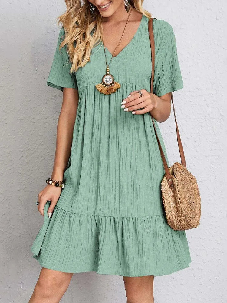 Women's Sexy Elegant V Neck Ruffles Mini Dress™ Summer Vintage Solid Loose Sundress