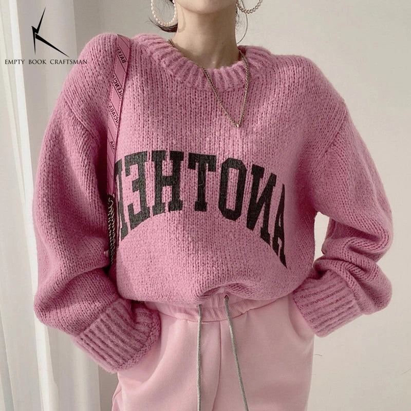 Women's Sweater™ Loose Oversized O Neck Sweater Letter Knitted Pullovers