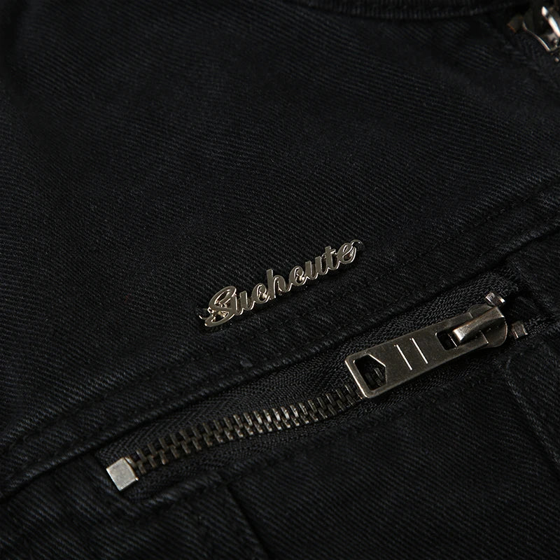 Rockmore Women's Double Zipper Denim Jackets™ Harajuku Cargo Style Casual Vintage Long Sleeve Jacket