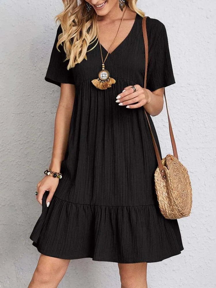 Women's Sexy Elegant V Neck Ruffles Mini Dress™ Summer Vintage Solid Loose Sundress