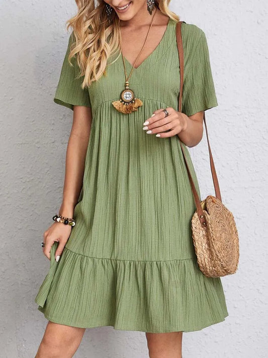 Women's Sexy Elegant V Neck Ruffles Mini Dress™ Summer Vintage Solid Loose Sundress