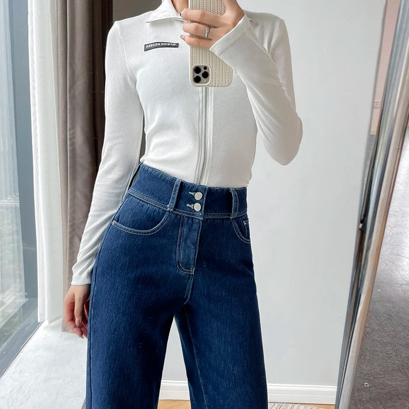 Women's Fleece Wide Leg Jeans™ Winter Warm Vintage Baggy High Waist Loose Straight Denim Pants