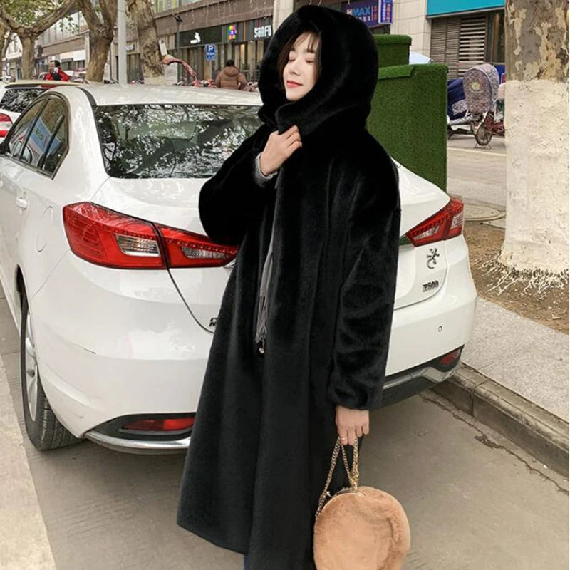 Women's High Quality Faux™ Rabbit Long Fur Coat Loose Lapel Thick Warm Plus Size Female Plush Coats