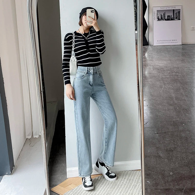 Women's Fleece Wide Leg Jeans™ Winter Warm Vintage Baggy High Waist Loose Straight Denim Pants