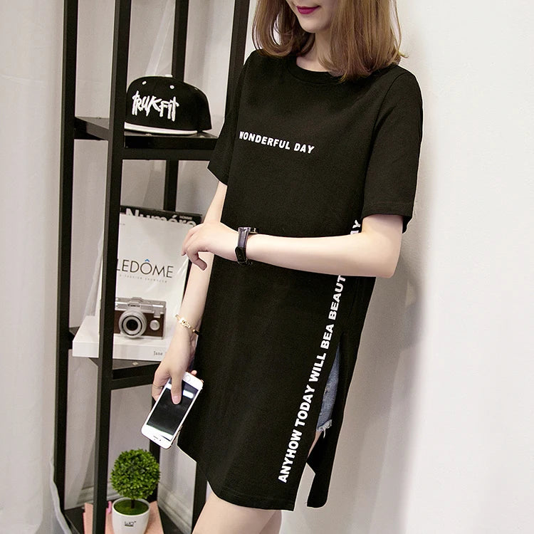 Women's T-shirts™ Summer  Loose Slit Tops Cotton Short sleeve t-shirt