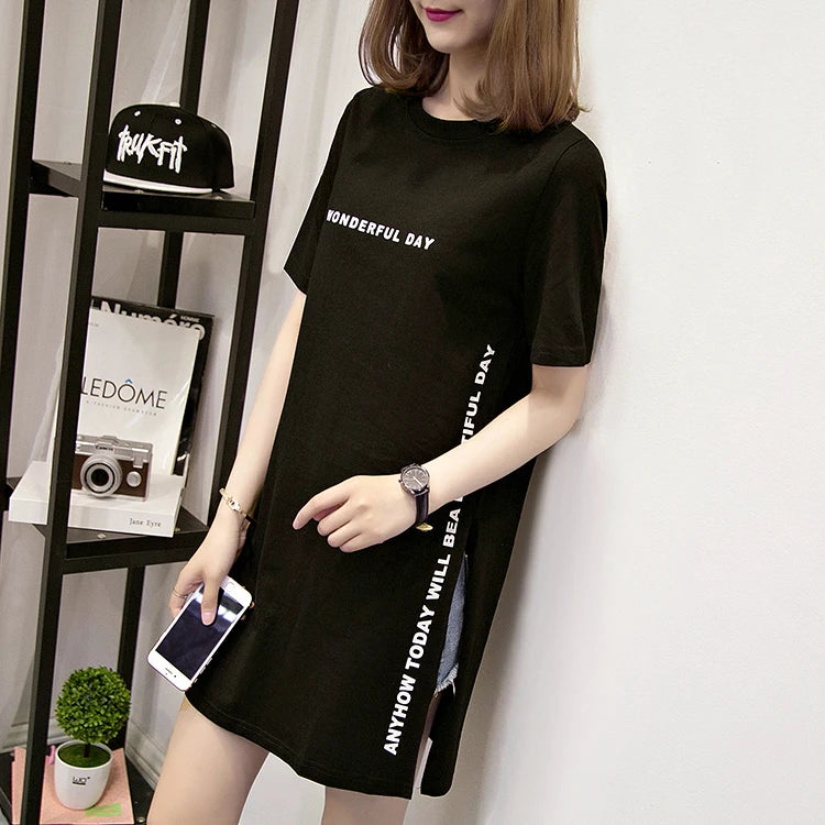 Women's T-shirts™ Summer  Loose Slit Tops Cotton Short sleeve t-shirt