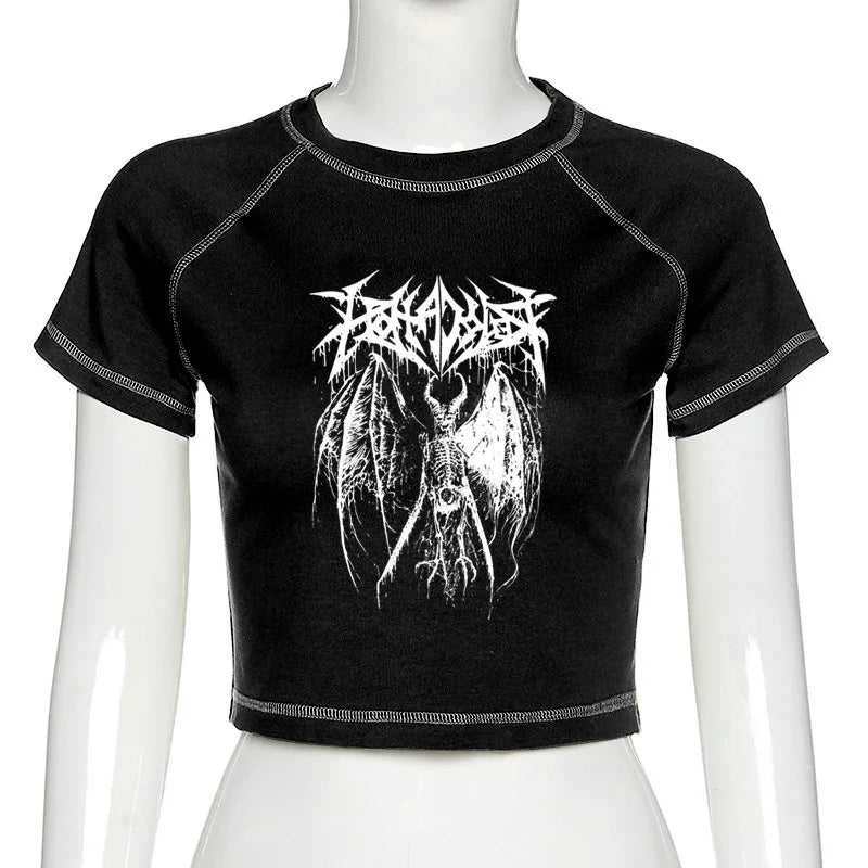 Women's T-Shirt™ Harajuku crop Top Retro Korean Black Demon Punk Gothic Anime Print T-Shirt