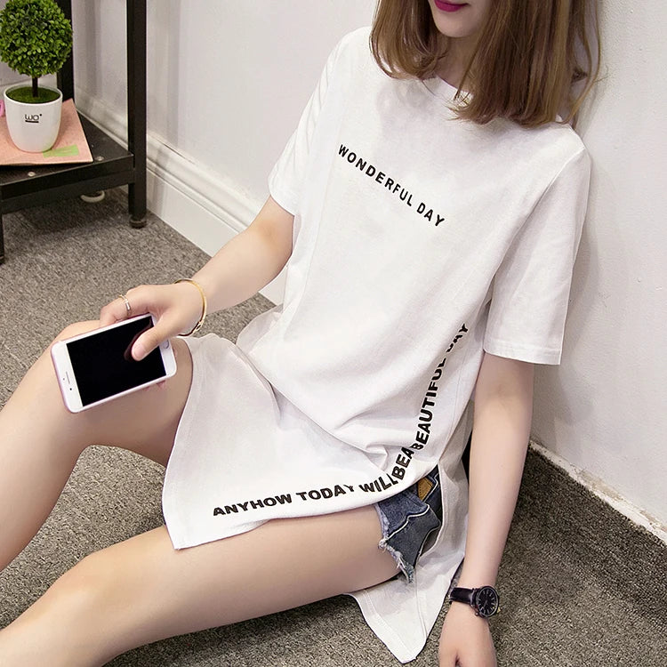 Women's T-shirts™ Summer  Loose Slit Tops Cotton Short sleeve t-shirt