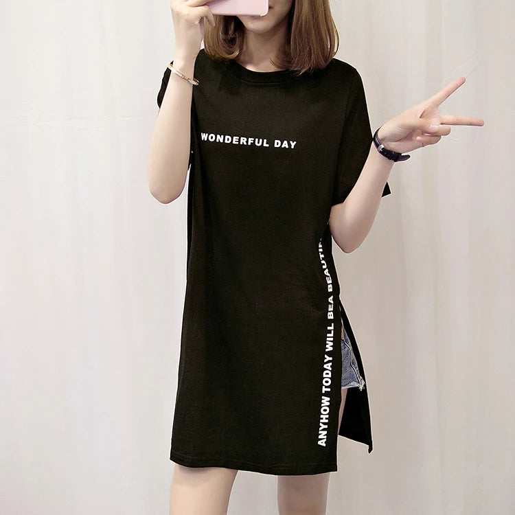 Women's T-shirts™ Summer  Loose Slit Tops Cotton Short sleeve t-shirt