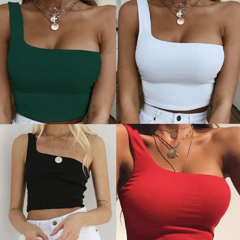 Women's Summer Shirt™ One Shoulder Crop Tops Sleeveless T-Shirt Tank Tops