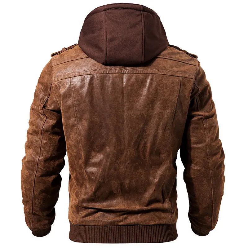 FLAVOR Men's Real Leather Jacket™ Removable Hood Warm Genuine Leather Jackets