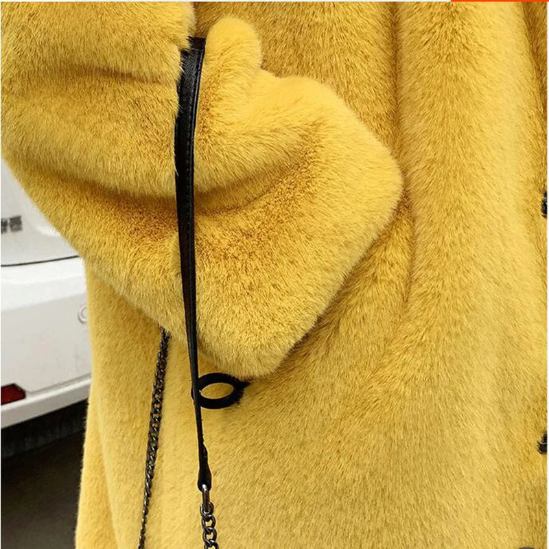 Women's High Quality Faux™ Rabbit Long Fur Coat Loose Lapel Thick Warm Plus Size Female Plush Coats