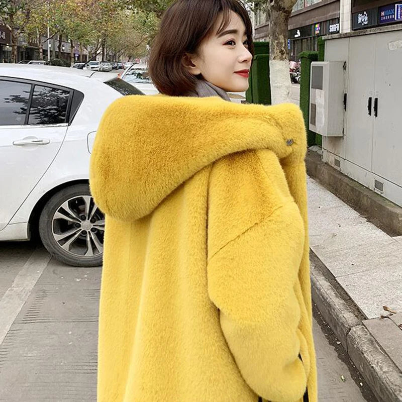 Women's High Quality Faux™ Rabbit Long Fur Coat Loose Lapel Thick Warm Plus Size Female Plush Coats