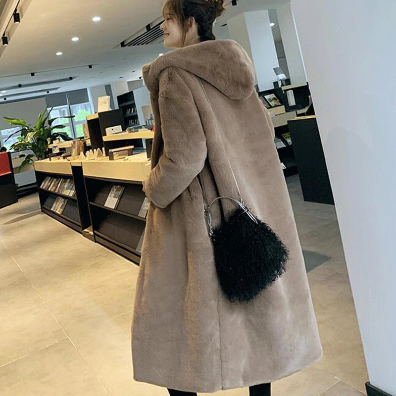 Women's High Quality Faux™ Rabbit Long Fur Coat Loose Lapel Thick Warm Plus Size Female Plush Coats