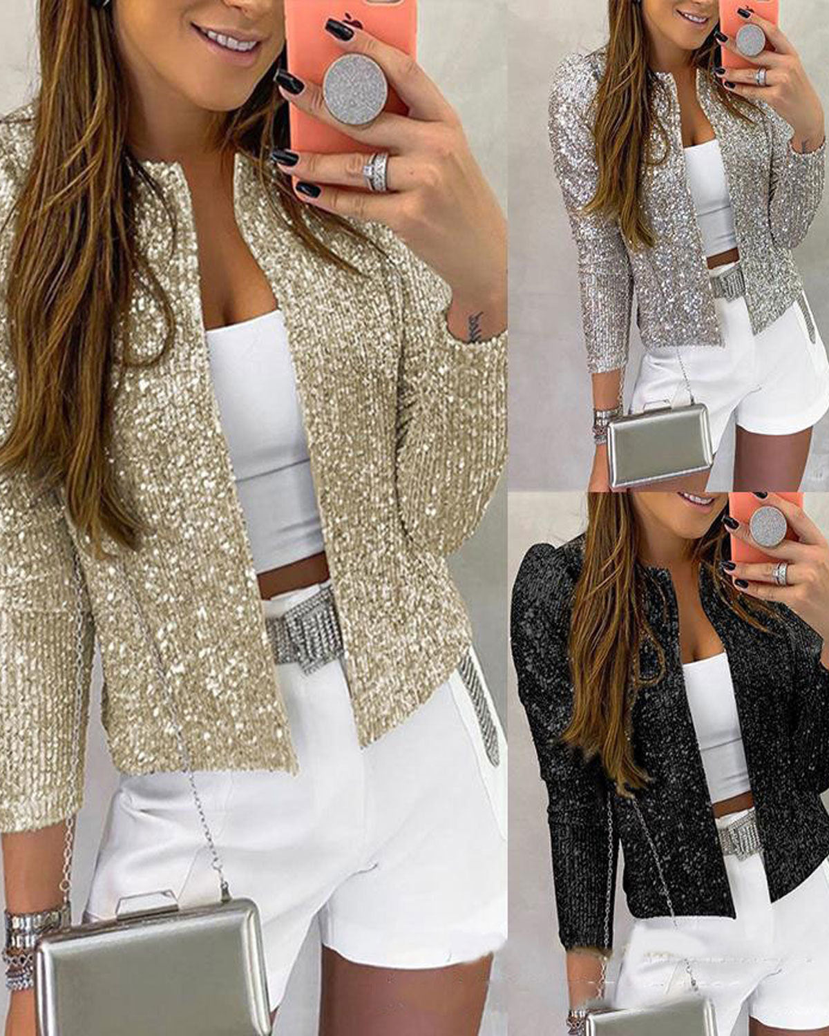 Women's stand up collar jacket™ cardigan short casual versatile jackets