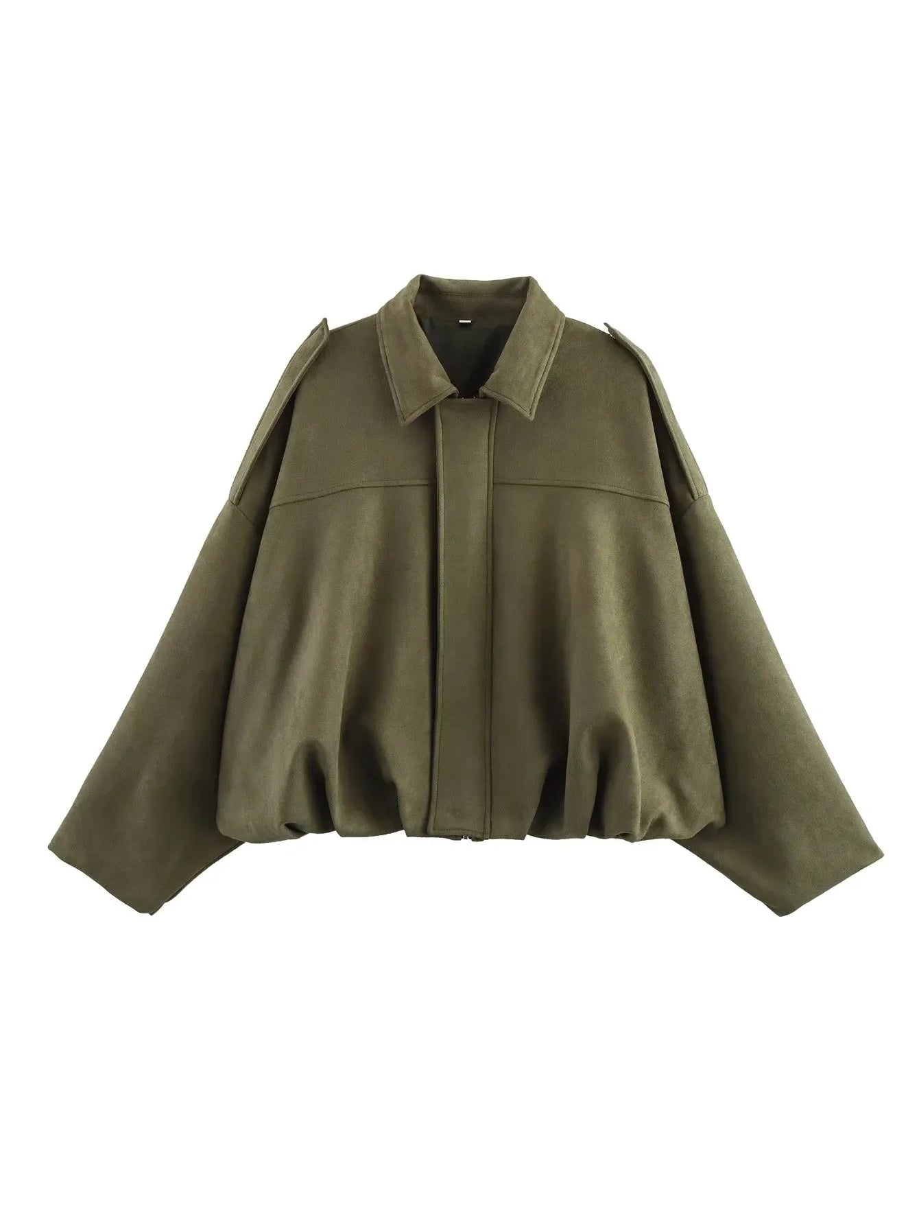 Women's Green Suede Jacket™ Spring Long Sleeve Zipper Oversize Bomber Outerwear