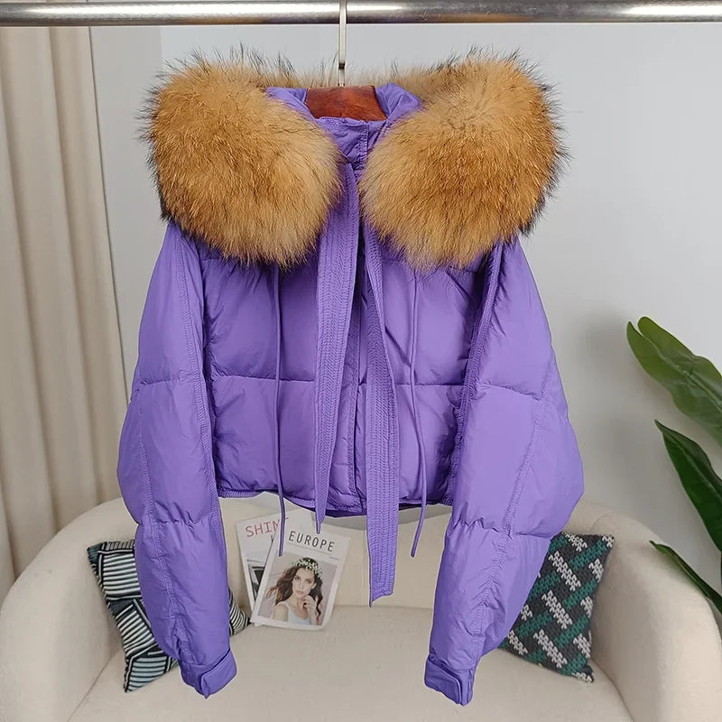 Women's Duck Down Loose Winter Jacket™ Real Fox Fur Raccoon Fur Collar Hooded Thick Warm Detachable Coat